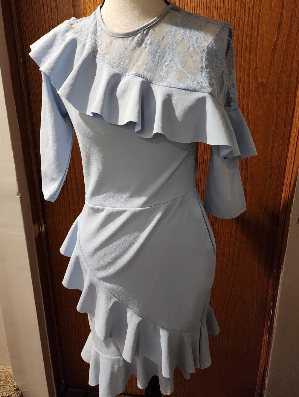 Missguided Light Blue Ruffle Lace Women's Dress 6